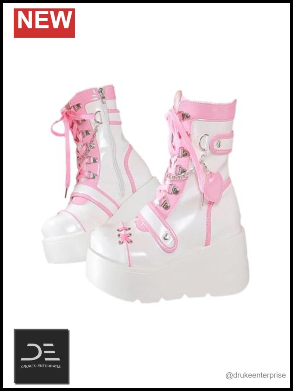 Goth Platform Buckle Boots Women Chunky High Heel Lace Up Punk Motorcycle